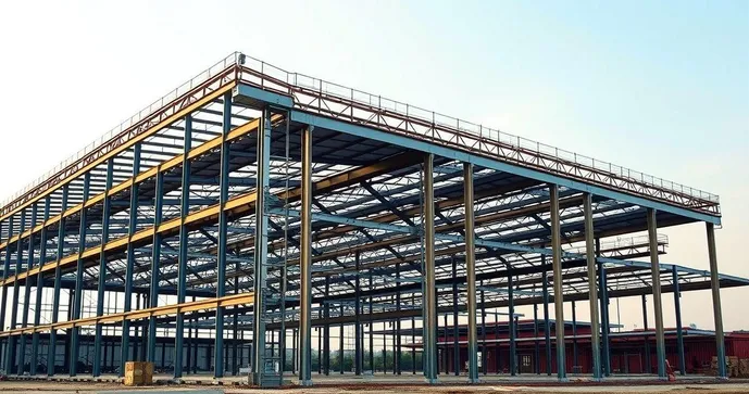 pintura industrial em estruturas metálicas — proteção anticorrosiva em vigas e colunas de aço em galpão industrial